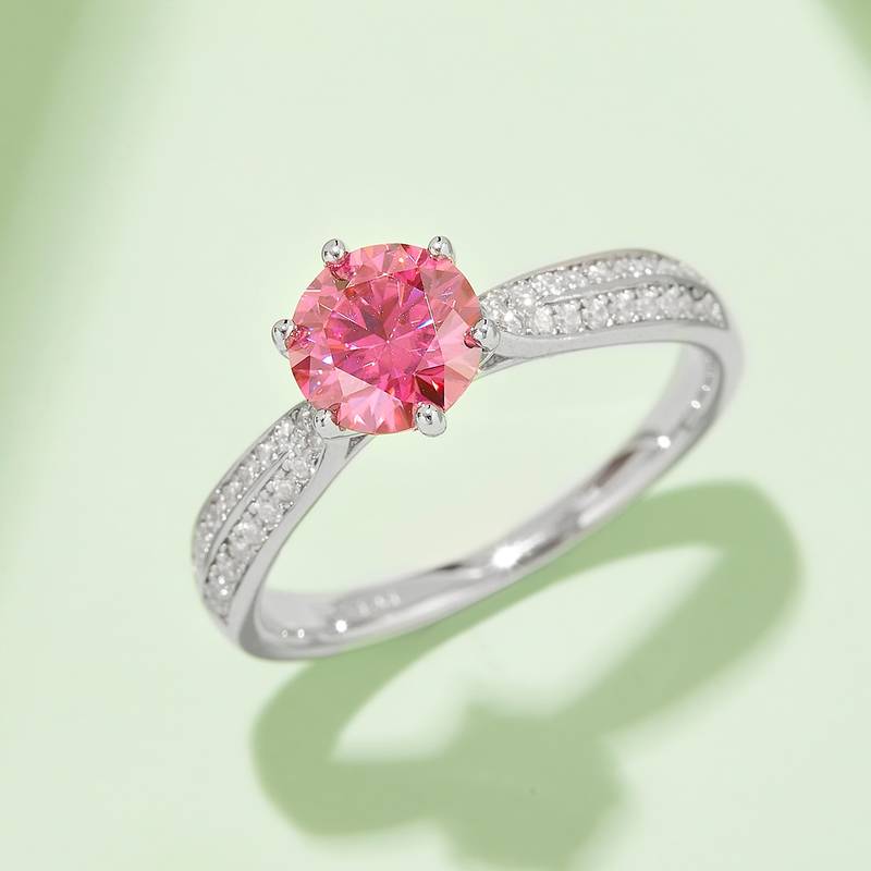直臂微镶星光皇后S925银镀白金MoissaniteWomen's Ring1ctD级